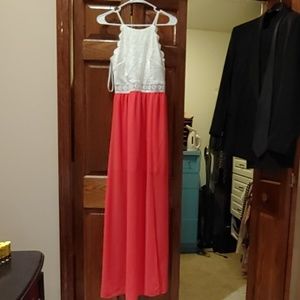 White and coral dress
